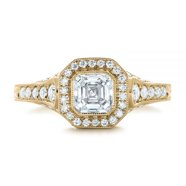14k Yellow Gold 14k Yellow Gold Custom Asscher Diamond And Halo Engagement Ring - Top View - 102282