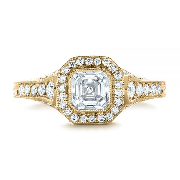 14k Yellow Gold 14k Yellow Gold Custom Asscher Diamond And Halo Engagement Ring - Top View -  102282