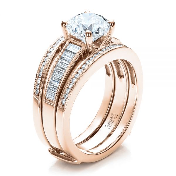 14K Rose Gold Vintage Diamond Bridal Set - Ring Wrap