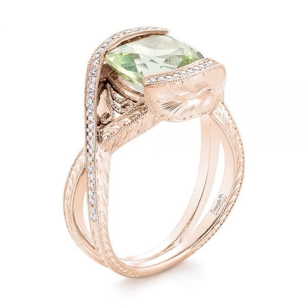 18k Rose Gold 18k Rose Gold Custom Beryl And Diamond Engagement Ring - Three-Quarter View - 103400