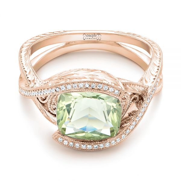 18k Rose Gold 18k Rose Gold Custom Beryl And Diamond Engagement Ring - Flat View -  103400