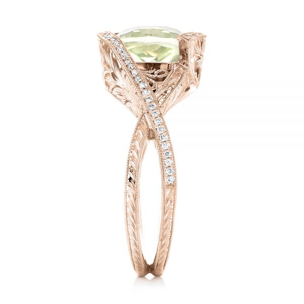 18k Rose Gold 18k Rose Gold Custom Beryl And Diamond Engagement Ring - Side View - 103400