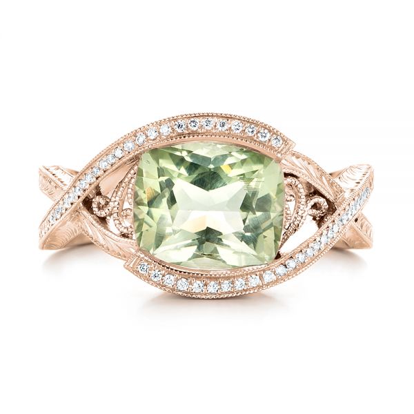 18k Rose Gold 18k Rose Gold Custom Beryl And Diamond Engagement Ring - Top View -  103400