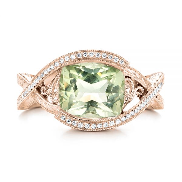 18k Rose Gold 18k Rose Gold Custom Beryl And Diamond Engagement Ring - Top View - 103400