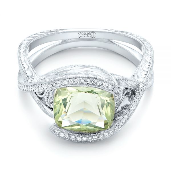 18k White Gold Custom Beryl And Diamond Engagement Ring - Flat View -  103400