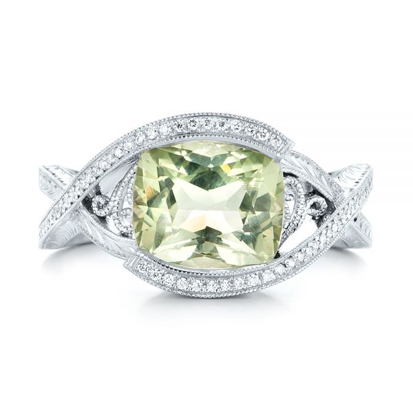 18k White Gold Custom Beryl And Diamond Engagement Ring - Top View -  103400