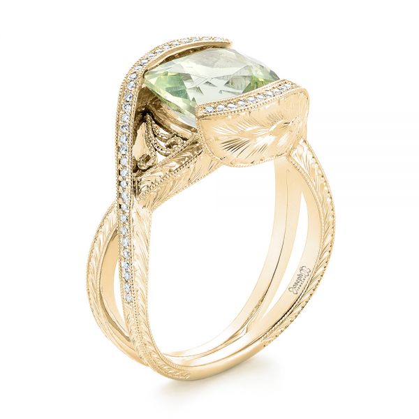 18k Yellow Gold 18k Yellow Gold Custom Beryl And Diamond Engagement Ring - Three-Quarter View - 103400