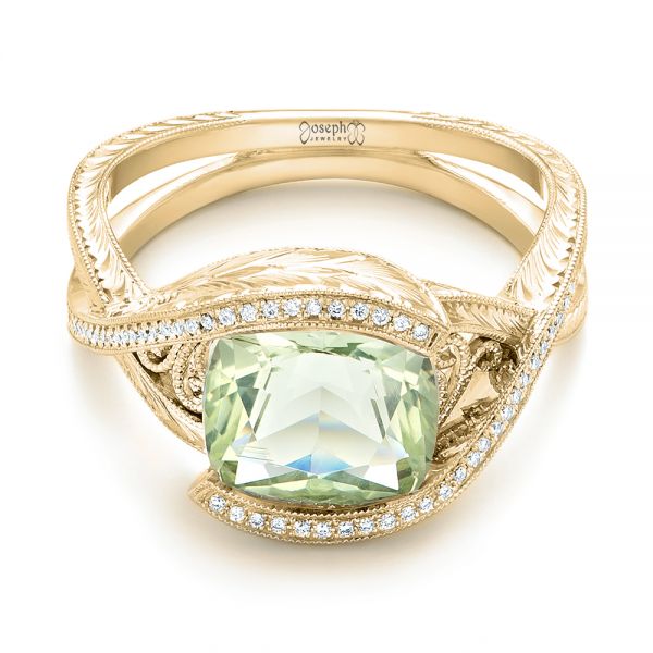 18k Yellow Gold 18k Yellow Gold Custom Beryl And Diamond Engagement Ring - Flat View - 103400