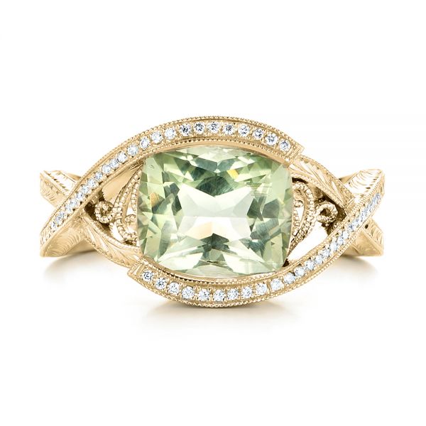 14k Yellow Gold 14k Yellow Gold Custom Beryl And Diamond Engagement Ring - Top View -  103400