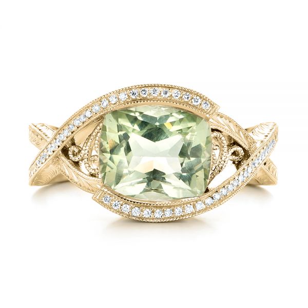 18k Yellow Gold 18k Yellow Gold Custom Beryl And Diamond Engagement Ring - Top View - 103400