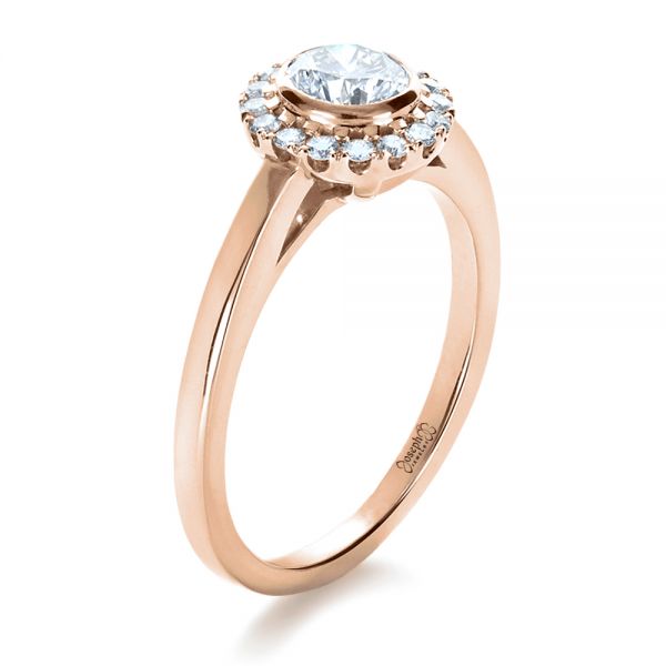 18k Rose Gold 18k Rose Gold Custom Bezel Engagement Ring - Three-Quarter View -  1229