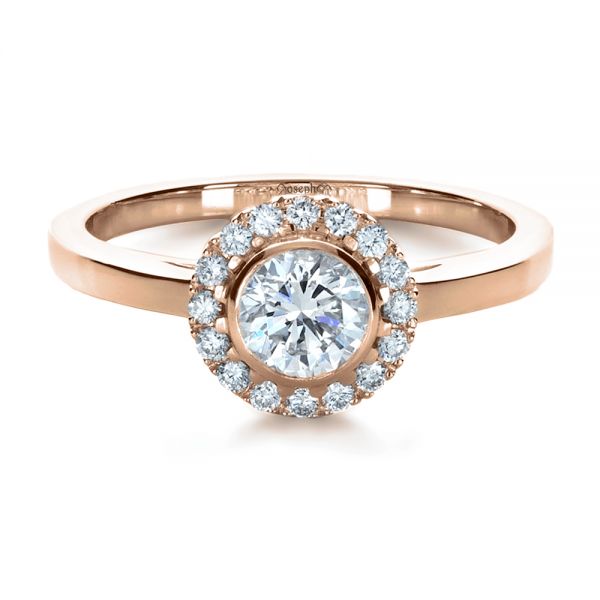 18k Rose Gold 18k Rose Gold Custom Bezel Engagement Ring - Flat View -  1229