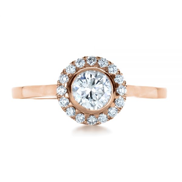 14k Rose Gold 14k Rose Gold Custom Bezel Engagement Ring - Top View - 1229