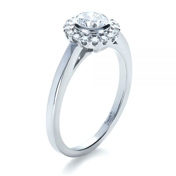 14k White Gold Custom Bezel Engagement Ring - Three-Quarter View -  1229