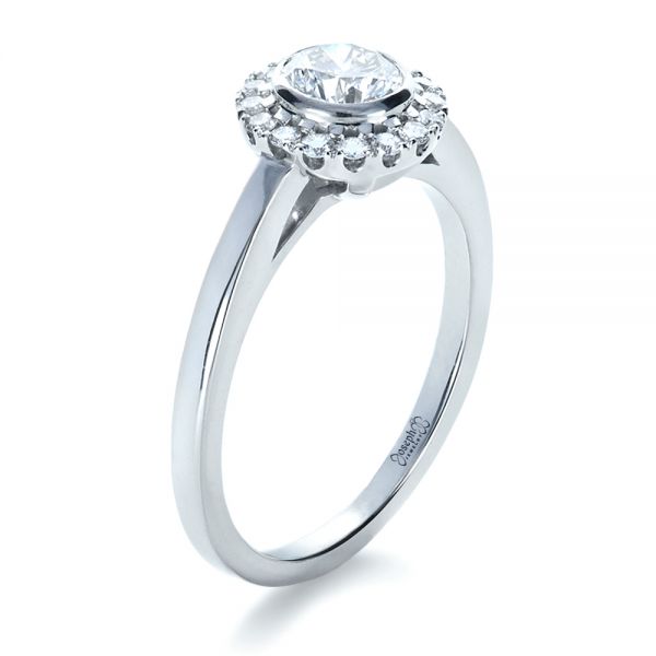 18k White Gold 18k White Gold Custom Bezel Engagement Ring - Three-Quarter View -  1229