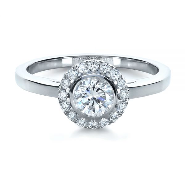 14k White Gold Custom Bezel Engagement Ring - Flat View -  1229