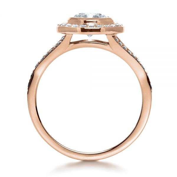 14k Rose Gold 14k Rose Gold Custom Bezel Halo Diamond Engagement Ring - Front View -  1245