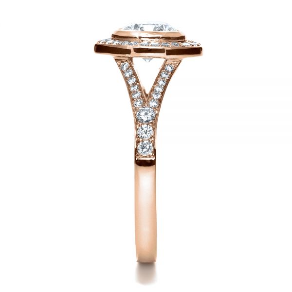 14k Rose Gold 14k Rose Gold Custom Bezel Halo Diamond Engagement Ring - Side View -  1245