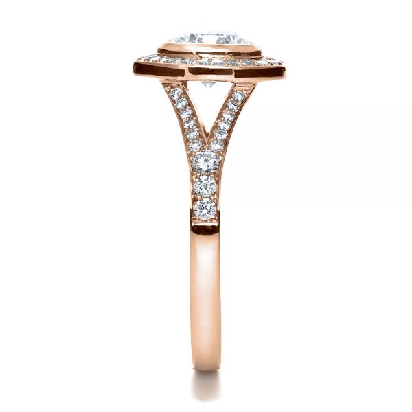 14k Rose Gold 14k Rose Gold Custom Bezel Halo Diamond Engagement Ring - Side View - 1245
