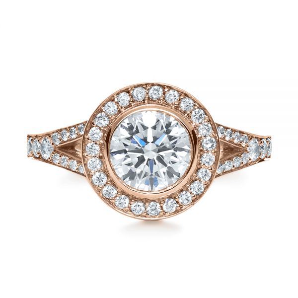 14k Rose Gold 14k Rose Gold Custom Bezel Halo Diamond Engagement Ring - Top View -  1245