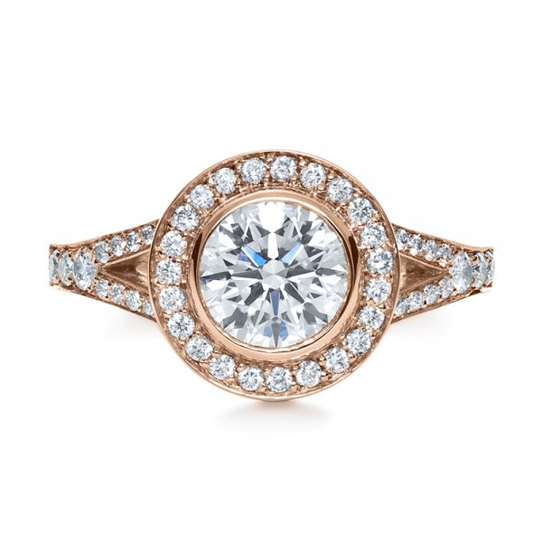 14k Rose Gold 14k Rose Gold Custom Bezel Halo Diamond Engagement Ring - Top View - 1245