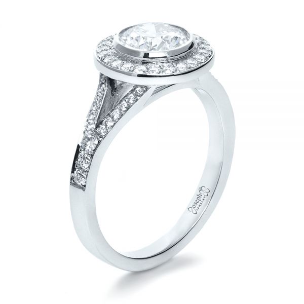 Custom Bezel Halo Diamond Engagement Ring - Image