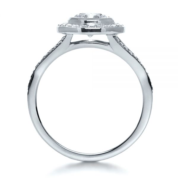 18k White Gold 18k White Gold Custom Bezel Halo Diamond Engagement Ring - Front View -  1245