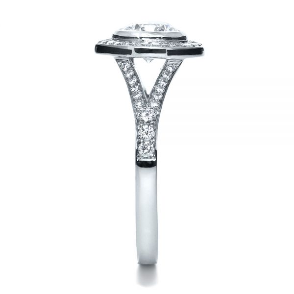 18k White Gold 18k White Gold Custom Bezel Halo Diamond Engagement Ring - Side View -  1245