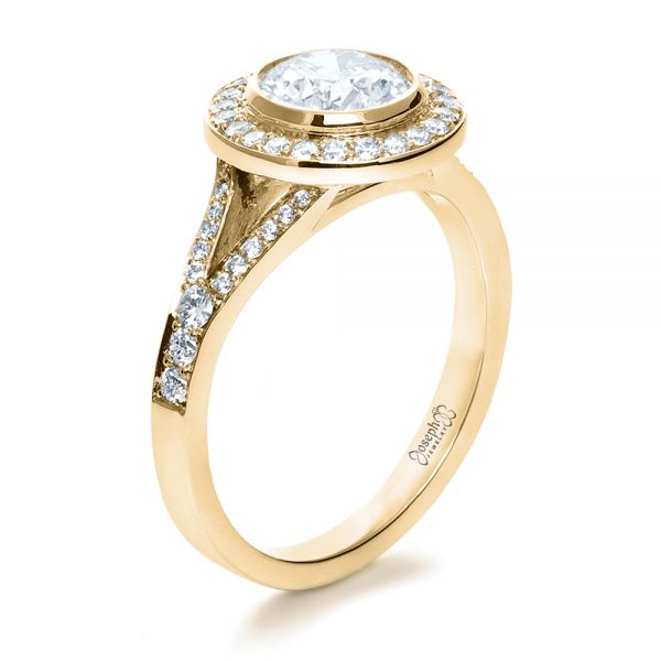 18k Yellow Gold 18k Yellow Gold Custom Bezel Halo Diamond Engagement Ring - Three-Quarter View -  1245