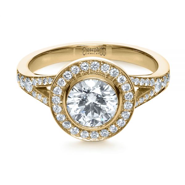 14k Yellow Gold 14k Yellow Gold Custom Bezel Halo Diamond Engagement Ring - Flat View -  1245
