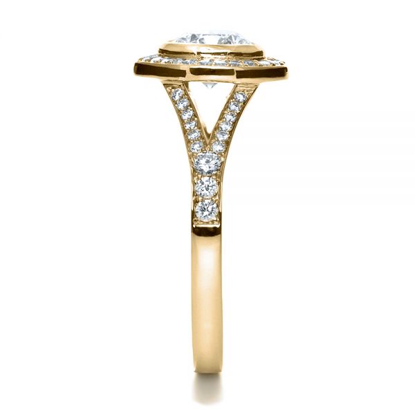 14k Yellow Gold 14k Yellow Gold Custom Bezel Halo Diamond Engagement Ring - Side View -  1245