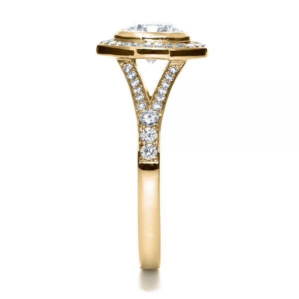 18k Yellow Gold 18k Yellow Gold Custom Bezel Halo Diamond Engagement Ring - Side View - 1245