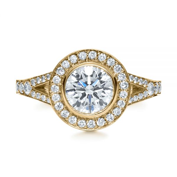 14k Yellow Gold 14k Yellow Gold Custom Bezel Halo Diamond Engagement Ring - Top View -  1245