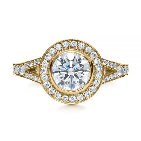 18k Yellow Gold 18k Yellow Gold Custom Bezel Halo Diamond Engagement Ring - Top View - 1245