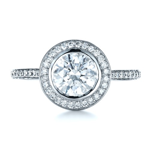  Platinum Custom Bezel Halo Engagement Ring - Top View -  1430