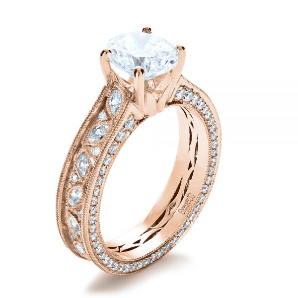 18k Rose Gold 18k Rose Gold Custom Bezel Set Diamond Engagement Ring - Three-Quarter View -  1202