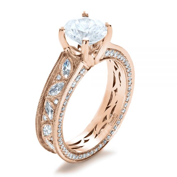 14k Rose Gold 14k Rose Gold Custom Bezel Set Diamond Engagement Ring - Three-Quarter View -  1206