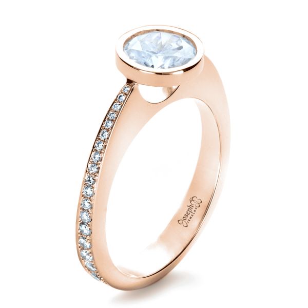 18k Rose Gold 18k Rose Gold Custom Bezel Set Diamond Engagement Ring - Three-Quarter View -  1215