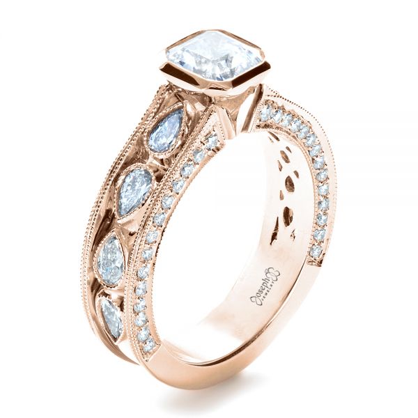 18k Rose Gold 18k Rose Gold Custom Bezel Set Diamond Engagement Ring - Three-Quarter View -  1282