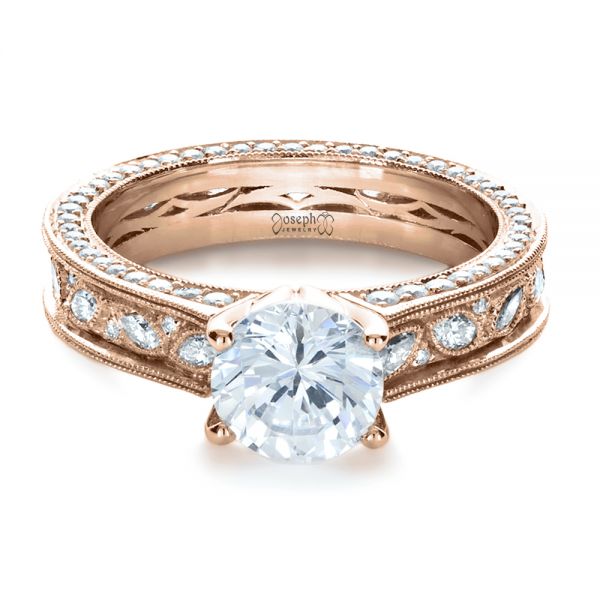 18k Rose Gold 18k Rose Gold Custom Bezel Set Diamond Engagement Ring - Flat View -  1202