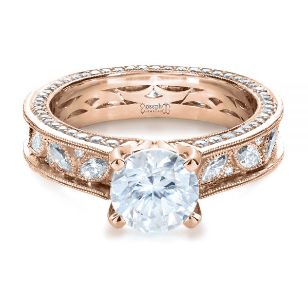 18k Rose Gold 18k Rose Gold Custom Bezel Set Diamond Engagement Ring - Flat View -  1206