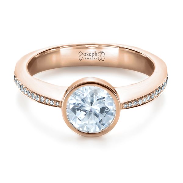 14k Rose Gold 14k Rose Gold Custom Bezel Set Diamond Engagement Ring - Flat View -  1215