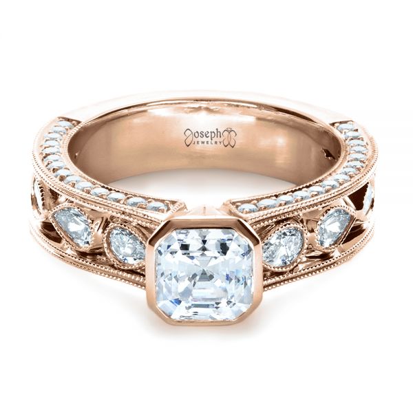 18k Rose Gold 18k Rose Gold Custom Bezel Set Diamond Engagement Ring - Flat View -  1282
