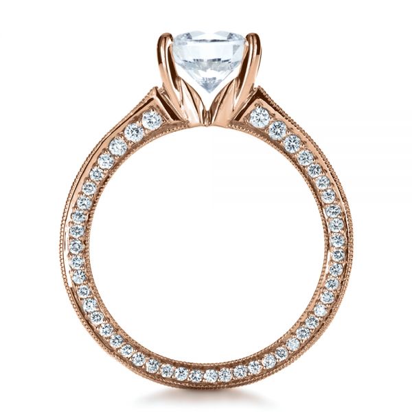 18k Rose Gold 18k Rose Gold Custom Bezel Set Diamond Engagement Ring - Front View -  1202