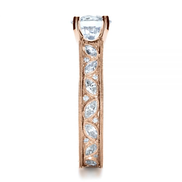 18k Rose Gold 18k Rose Gold Custom Bezel Set Diamond Engagement Ring - Side View -  1206