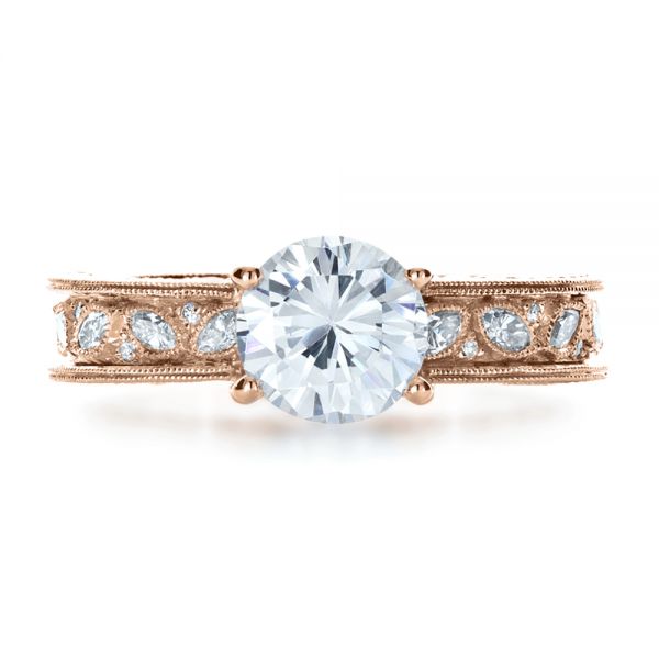 18k Rose Gold 18k Rose Gold Custom Bezel Set Diamond Engagement Ring - Top View -  1202