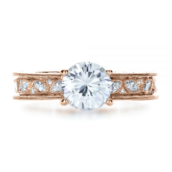14k Rose Gold 14k Rose Gold Custom Bezel Set Diamond Engagement Ring - Top View - 1202