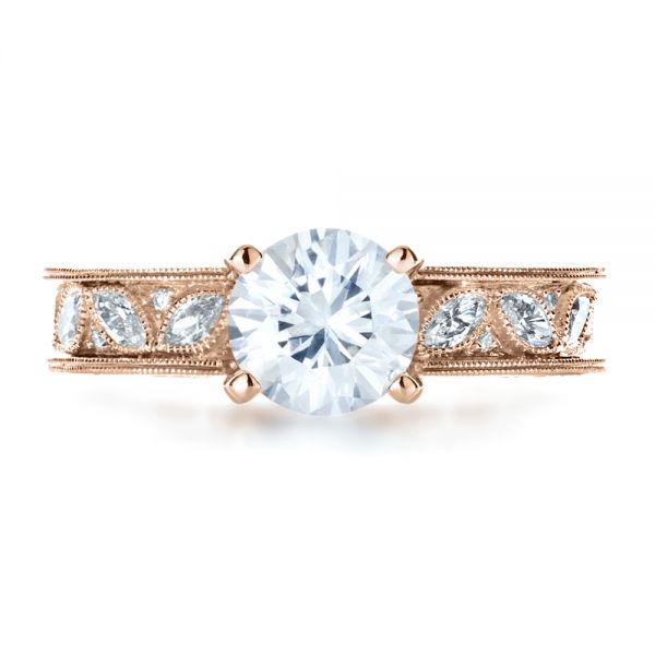 18k Rose Gold 18k Rose Gold Custom Bezel Set Diamond Engagement Ring - Top View -  1206
