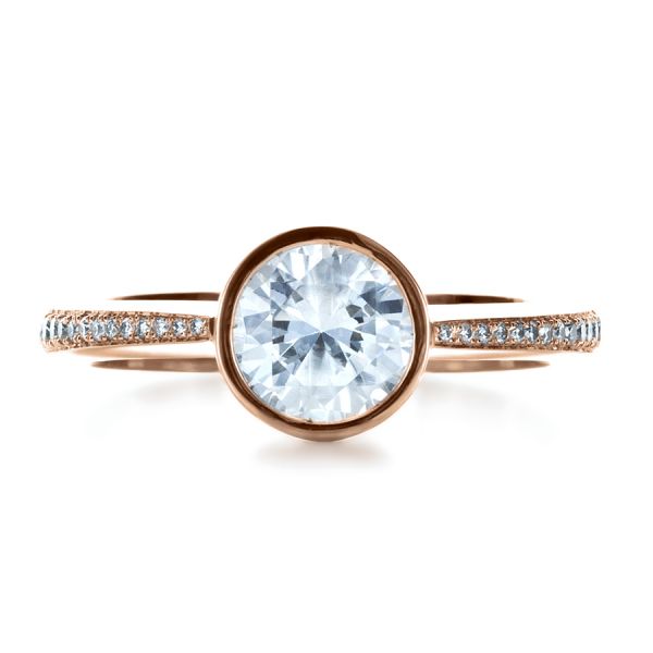 14k Rose Gold 14k Rose Gold Custom Bezel Set Diamond Engagement Ring - Top View -  1215