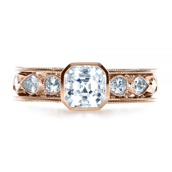 18k Rose Gold 18k Rose Gold Custom Bezel Set Diamond Engagement Ring - Top View -  1282